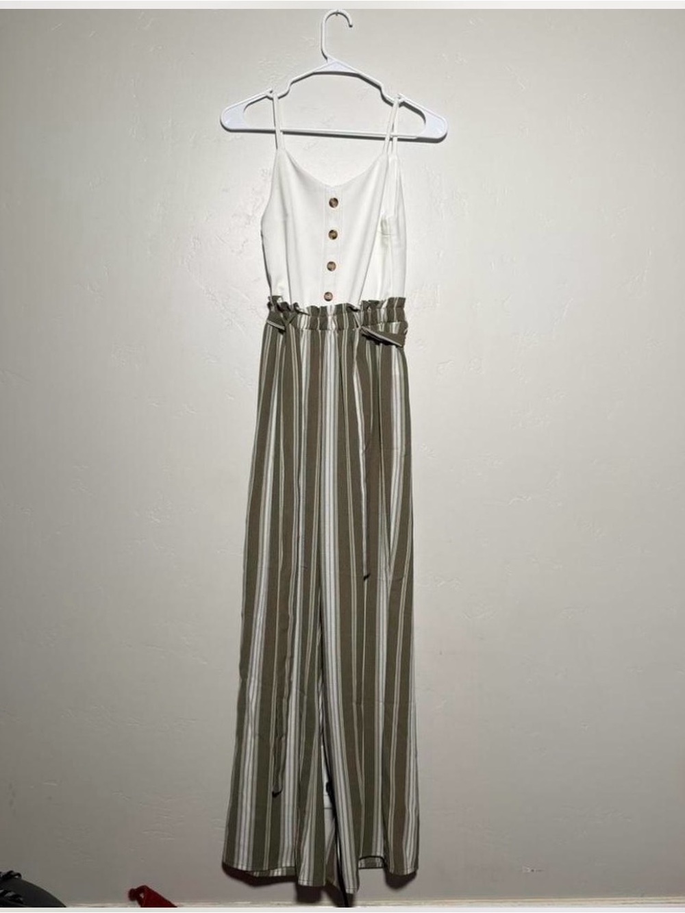 Blue Rain Striped Wide Leg Jumpsuit Olive White Size XS